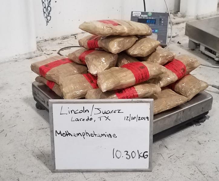 Packages containing 22 pounds of methamphetamine seized by CBP officers at Juarez-Lincoln Bridge