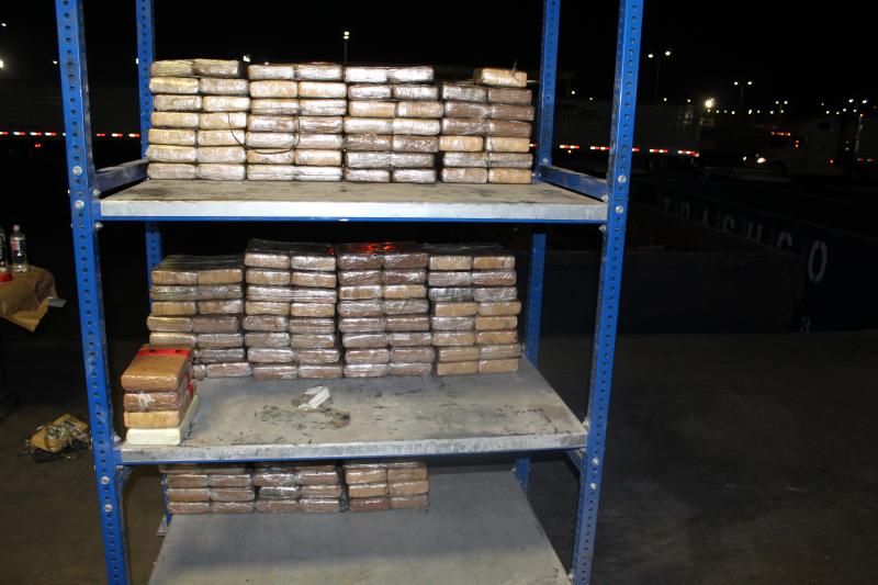 Packages containing 427 pounds of cocaine seized by CBP officers at World Trade Bridge in Laredo, Texas.