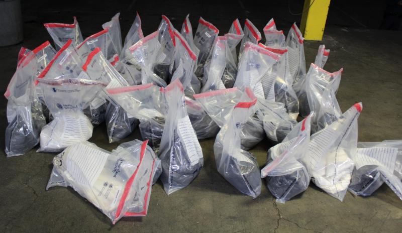 Bags containing 579 pounds of methamphetamine seized by CBP officers at World Trade Bridge