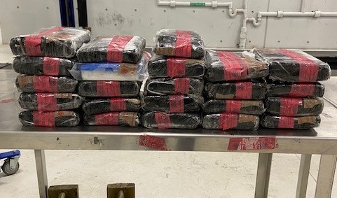 Packages containing 69 pounds of methamphetamine seized by CBP officers at Laredo's Juarez-Lincoln Bridge