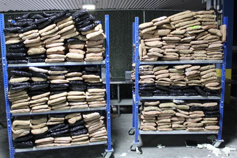 Packages containing 709 pounds of marijuana seized by CBP officers at Laredo Port of Entry.