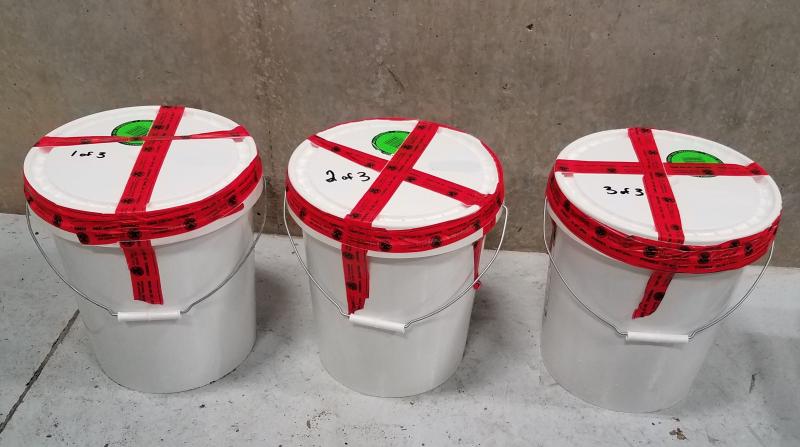 Buckets containing 94 pounds of methamphetamine seized by CBP officers at Laredo Port of Entry