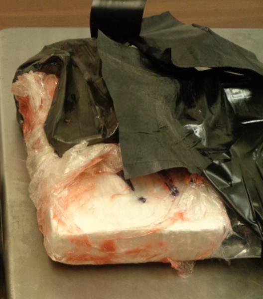 Package containing 2.56 pounds of cocaine seized by CBP officers at Hidalgo International Bridge