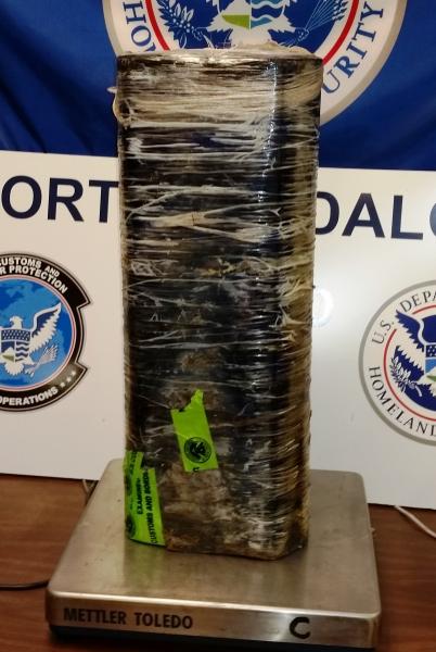 A compressed package containing 106.5 pounds of methamphetamine seized by CBP officers at Hidalgo/Pharr/Anzalduas Port of Entry