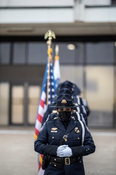 CBP Laredo Port of Entry Honor Guard marches in formation during the 19th annual 9/11 ceremony at Juarez-Lincoln Bridge