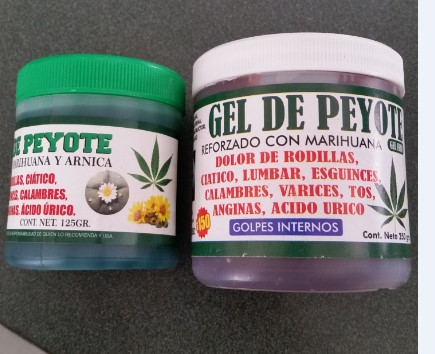 Jars of peyote gel, a prohibited pain relief cream since it contains peyote, a controlled substance prohibited from entry
