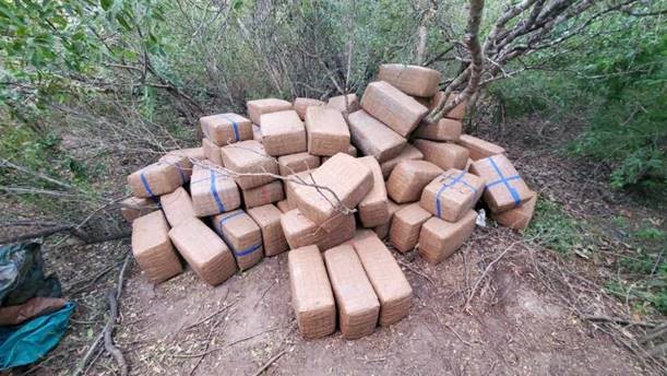 Packages containing more than 959 pounds of marijuana seized by Laredo Sector Border Patrol agents south of Zapata, Texas
