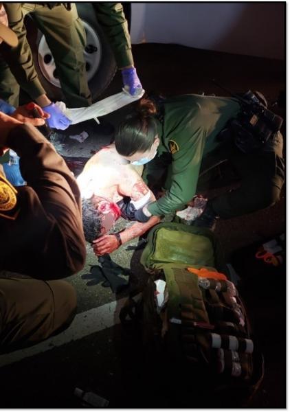 Laredo Sector Border Patrol emergency medical technicians rendered aid to a stabbing victim in South Laredo