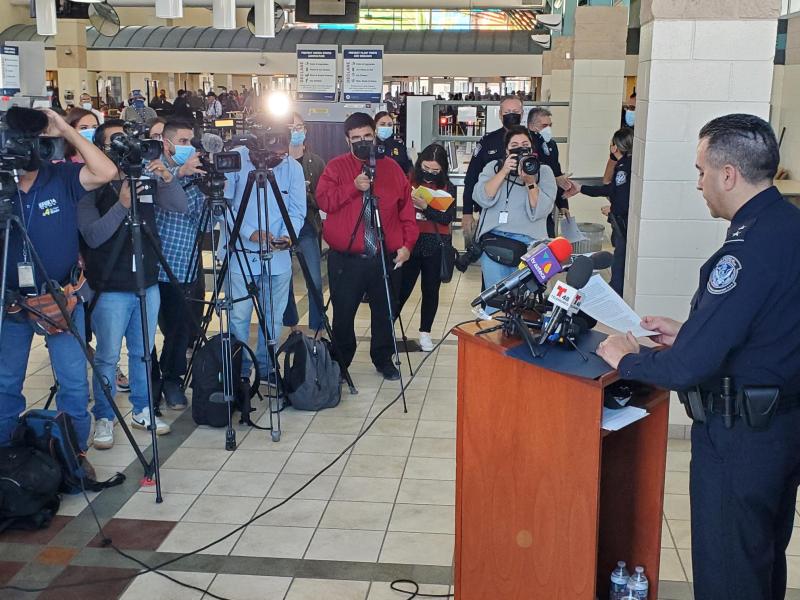 Acting El Paso Port Director Ray Provencio addresses media regarding November 8 changes.