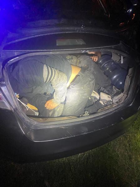 Migrants concealed in trunk.
