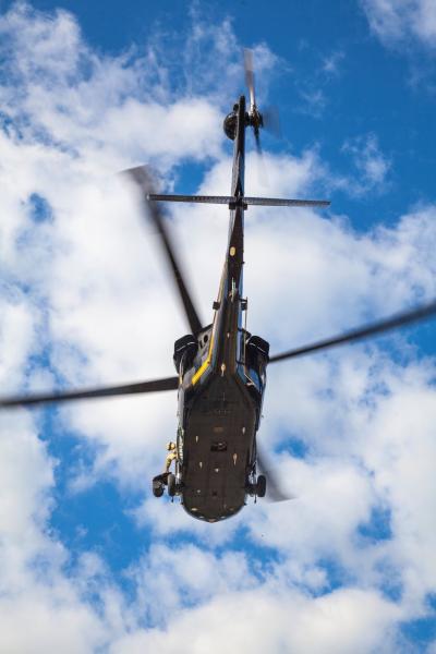 A CBP AMO Black Hawk departs Selfridge ANGB