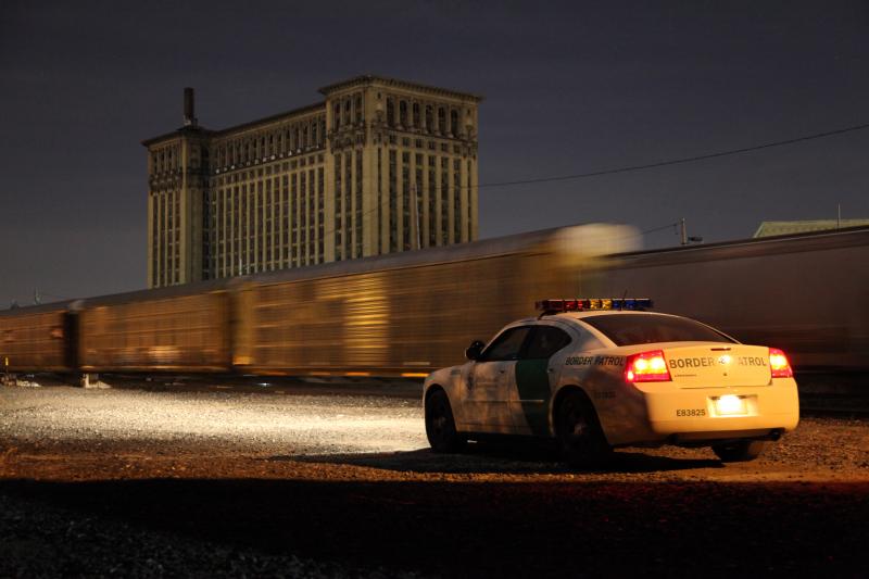 U.S. Border Patrol vehicle driving in the city of Detroit