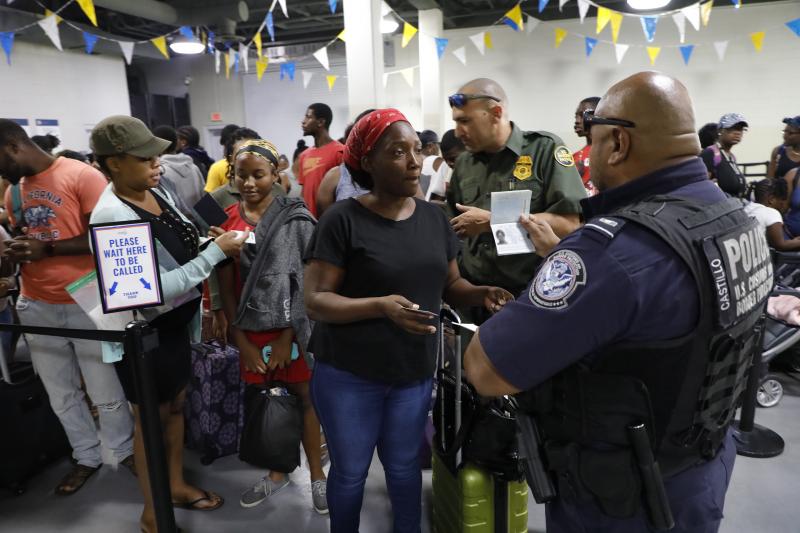 CBP officers process Bahamian evacuees in West Palm Beach, Fla., September 7, 2019.