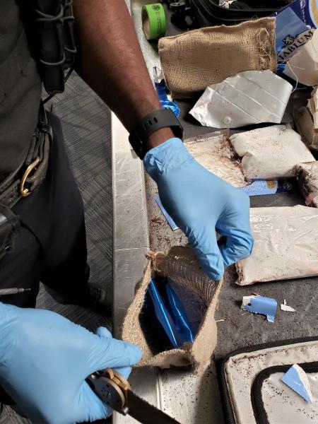 CBP officers seized more than seven pounds of cocaine at Atlanta International Airport December 11, 2019 that officers found inside coffee bags in leftover baggage from Jamaica.