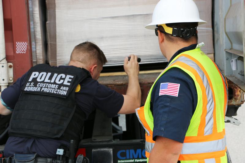 CBP led a multi-agency examination of three ships and more than 80 shipping containers and trucks at the Port of Baltimore September 18, 2019.