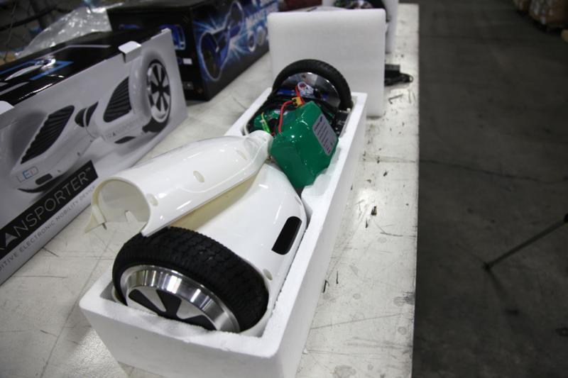 CBP displayed this hoverboard with exposed counterfeit battery during a press conference on January 27, 2016 in Chicago.