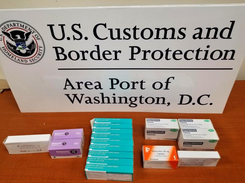 CBP officers seized 1,200 pills, including Hydroxychloroquine sulfate, at Washington Dulles International Airport during July 2020.