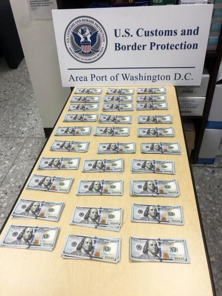 Customs and Border Protection officers seized $29,900 in unreported currency at Washington Dulles International Airport on February 8, 2022, from a man who arrived on a flight from Ethiopia.