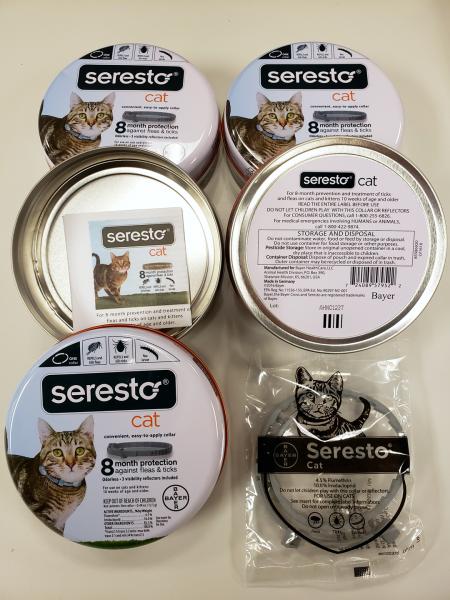 CBP officers seized 58 counterfeit cat and dog flea collars bearing the Bayer Seresto brand name in 13 separate shipments in Pittsburgh during May 2020.
