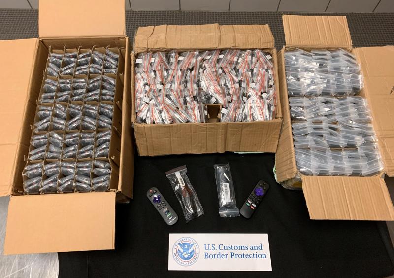 CBP officers seized 1,600 counterfeit Roku remotes in Pittsburgh on April 19, 2020.
