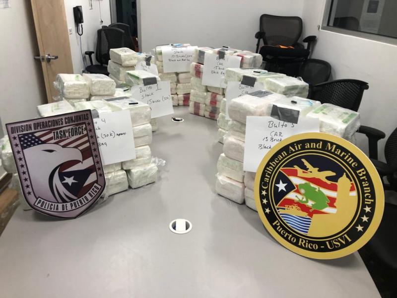 A display of the 419 pounds of seized cocaine. 