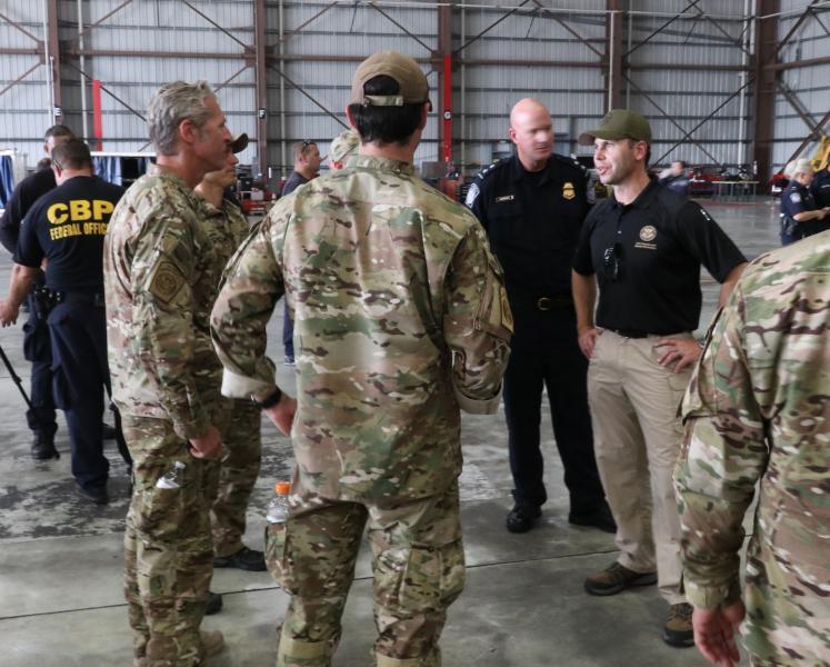 Commissioner McAleenan meets with CBP personnel deployed to assist with Hurricane Harvey rescue and relief efforts.