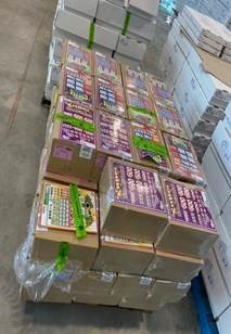 Pallets of seized lottery “pull-tab” tickets at the Port of Alexandria Bay, N.Y.
