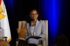 U.S. Customs and Border Protection Deputy Executive Assistant Commissioner Office of Trade Cynthia Whittenburg moderates the second panel, Border Interagency Executive Council, on day one of the 2017 West Coast Trade Symposium in Scottsdale Arizona on May 24. U.S. Customs and Border Protection (Photo by Scot Osborne)