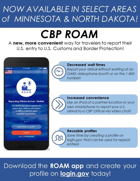 Flyer that provides the benefits of the CBP ROAM app