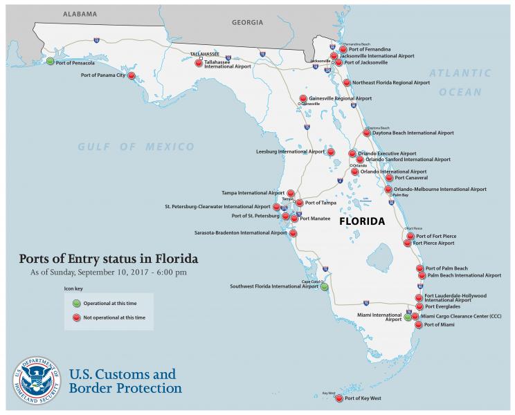 Status of ports of entry in Florida.