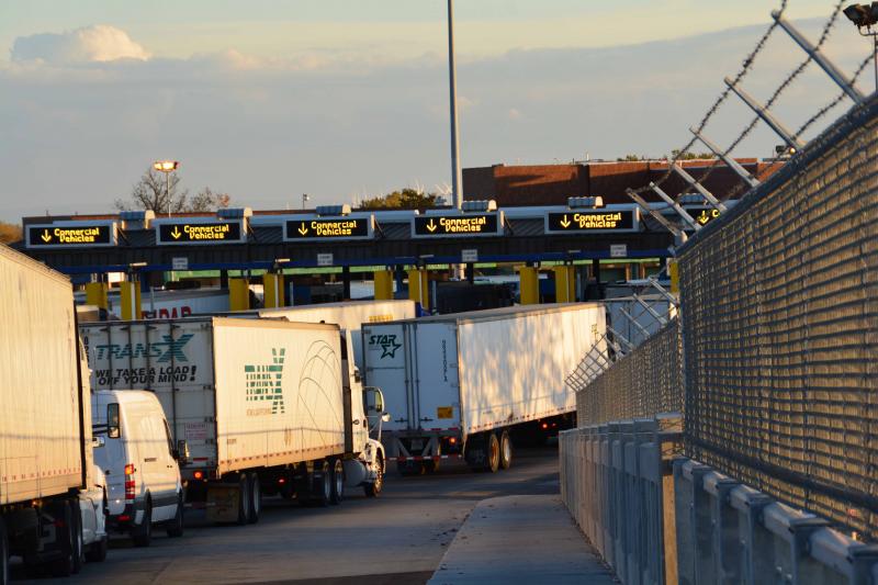 Trucks line up for inspection at Peace Bridge Port of Entry 
