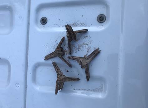 Border Patrol vehicle disabled after running over caltrops thrown on the road.