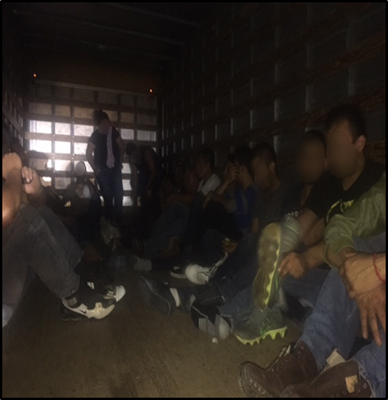 Illegal immigrants inside of a semi-trailer