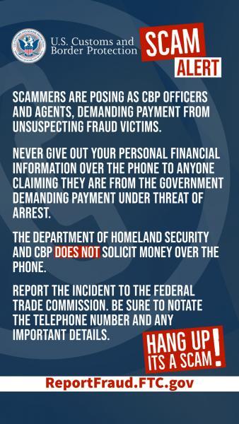 Graphic urging victims of a nationwide phone scam to report incidents to report incidents online at ReportFraud.FTC.gov