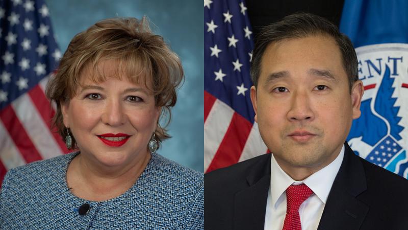 Side-by-side headshots of CBP Executive Director for Trade Remedy Law Enforcement Ana Hinojosa (left) and Deputy Executive Director for Trade Remedy Law Enforcement Eric Choy.