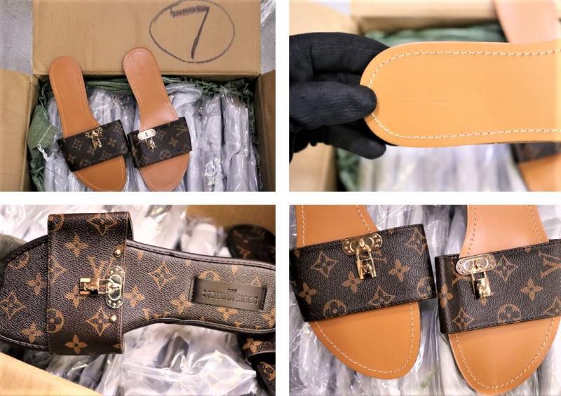 Counterfeit designer footwear seized at LAX in September 2020. 